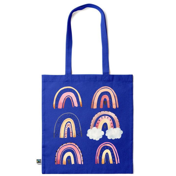 Go For It Shopper fazonú pamut táska mintával, Rainbow Hand Drawn, 38×42cm, Sötétkék, AB-KI13