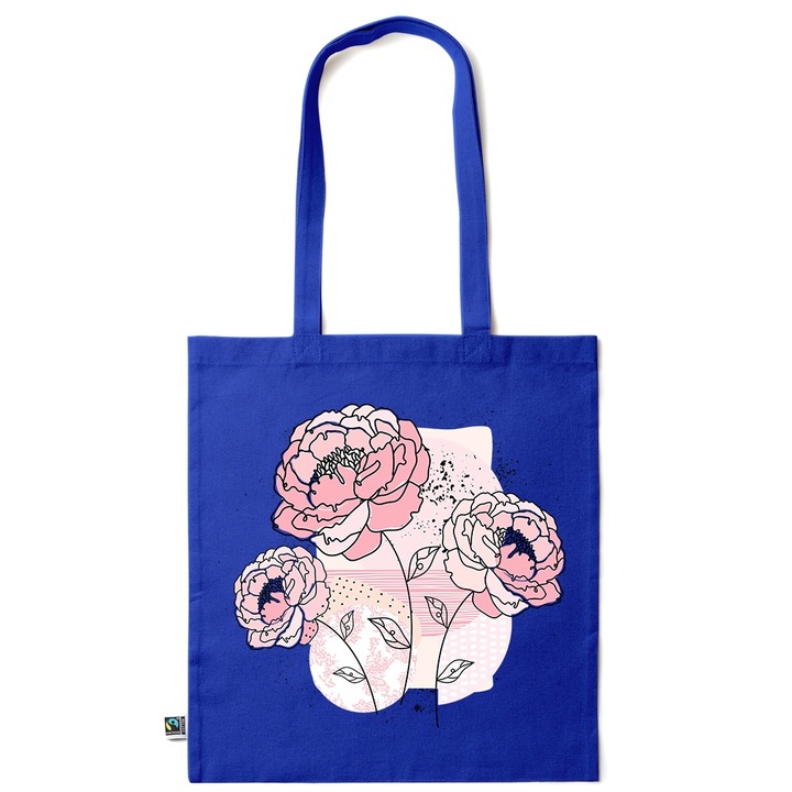 Go For It Shopper fazonú pamut táska mintával, Flowers Collection, Flower Hand Drawn, 38x42cm, Sötétkék, AB-KI20