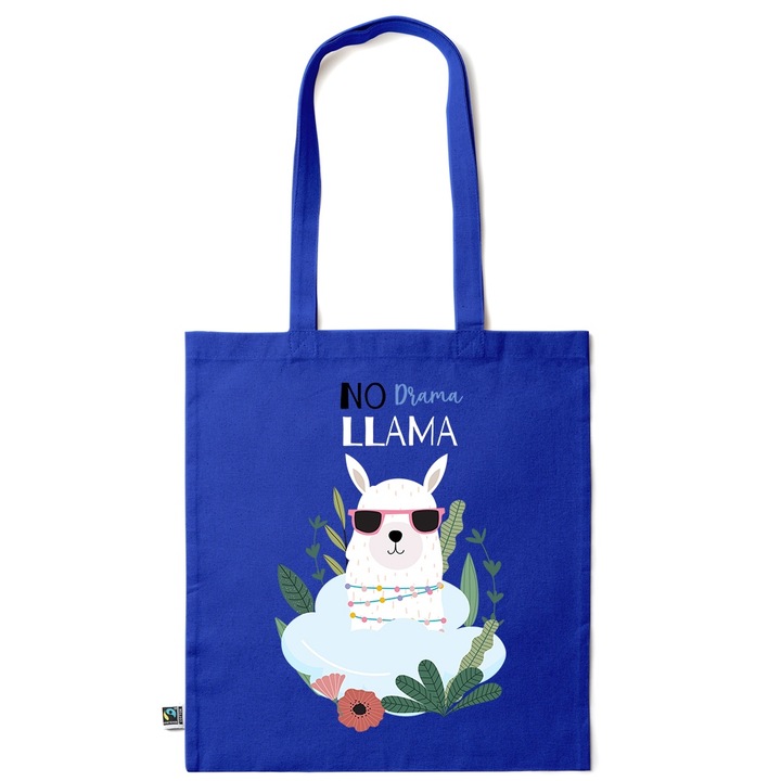 Go For It Shopper fazonú pamut táska mintával, No Drama, 38×42cm, Sötétkék, AB-KI28