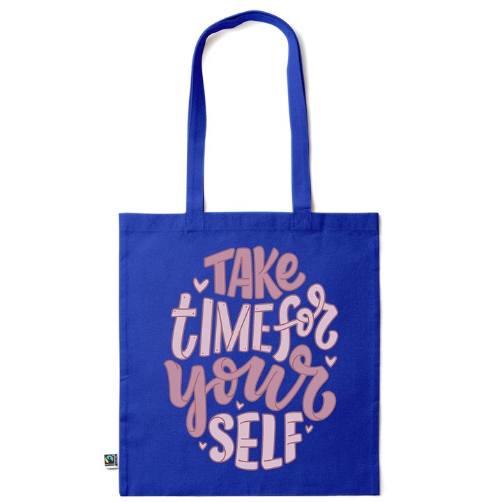 Go For It Shopper fazonú pamut táska mintával, Yourself, 38×42cm, Sötétkék, AB-KI30