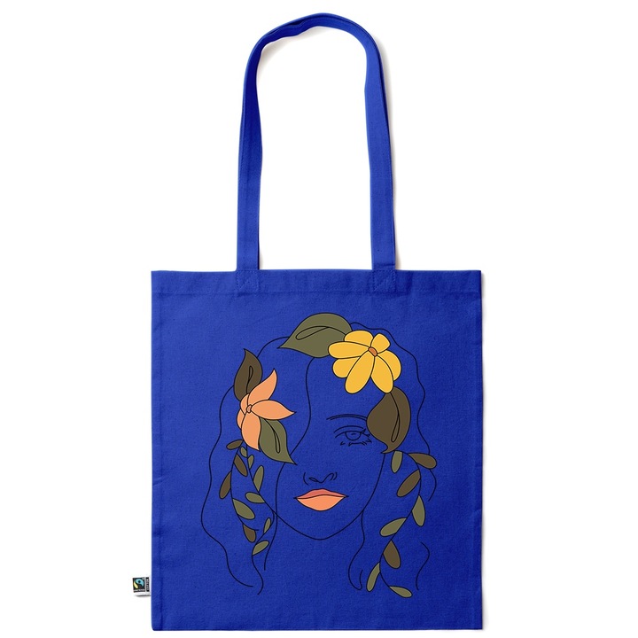 Go For It Shopper fazonú pamut táska mintával, Woman Floral, 38×42cm, Sötétkék, AB-KI22