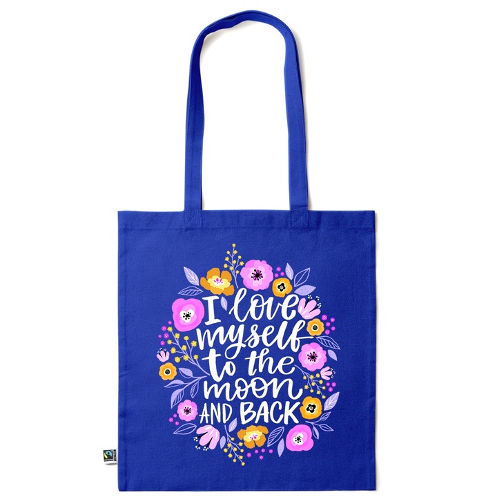 Go For It Shopper fazonú pamut táska mintával, Flowers Collection, Flower Circle, 38x42cm, Sötétkék, AB-KI40