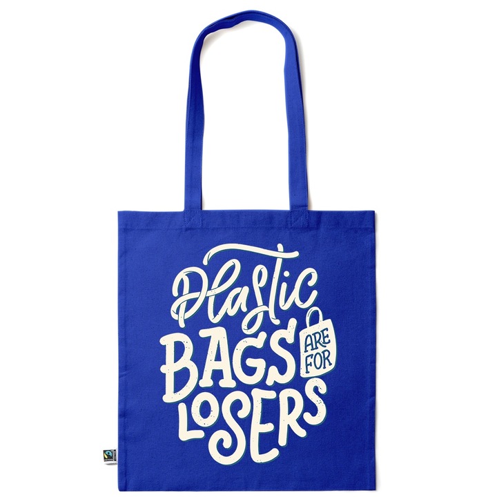 Go For It Shopper fazonú pamut táska mintával, Plastic Bags, 38×42cm, Sötétkék, AB-KI44