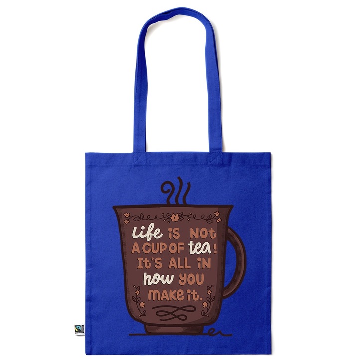 Go For It Shopper fazonú pamut táska mintával, Life is, 38×42cm, Sötétkék, AB-KI36