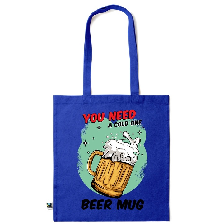 Go For It Shopper fazonú pamut táska mintával, Beer Mug, 38×42cm, Sötétkék, AB-KI48