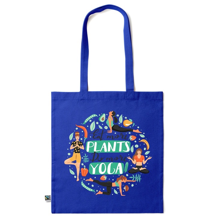 Go For It Shopper fazonú pamut táska mintával, Eat More Plants, 38×42cm, Sötétkék, AB-KI42