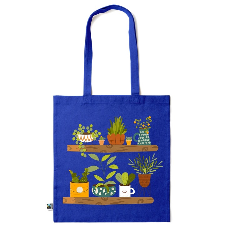 Intelli® Sacosa памучна екологична за пазаруване с дълги дръжки, колекция Flowers, Botanical Shelf, 38x42cm, тъмносиньо, AB-KI45