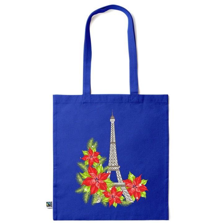 Go For It Shopper fazonú pamut táska mintával, Flowers Collection, Eiffel Tower Floral, 38x42cm, Sötétkék, AB-KI7