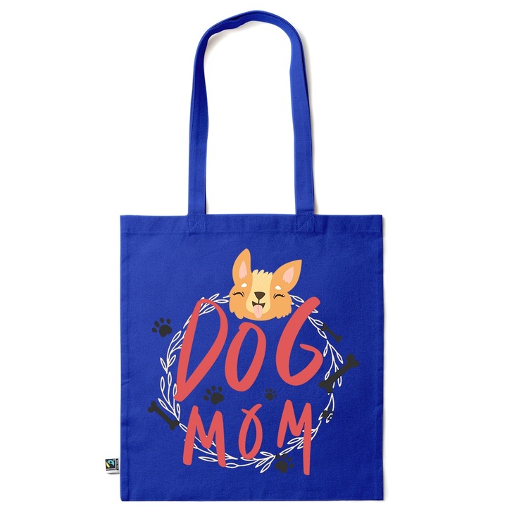 Go For It Shopper fazonú pamut táska mintával, Dog Mom, 38×42cm, Sötétkék, AB-KI69