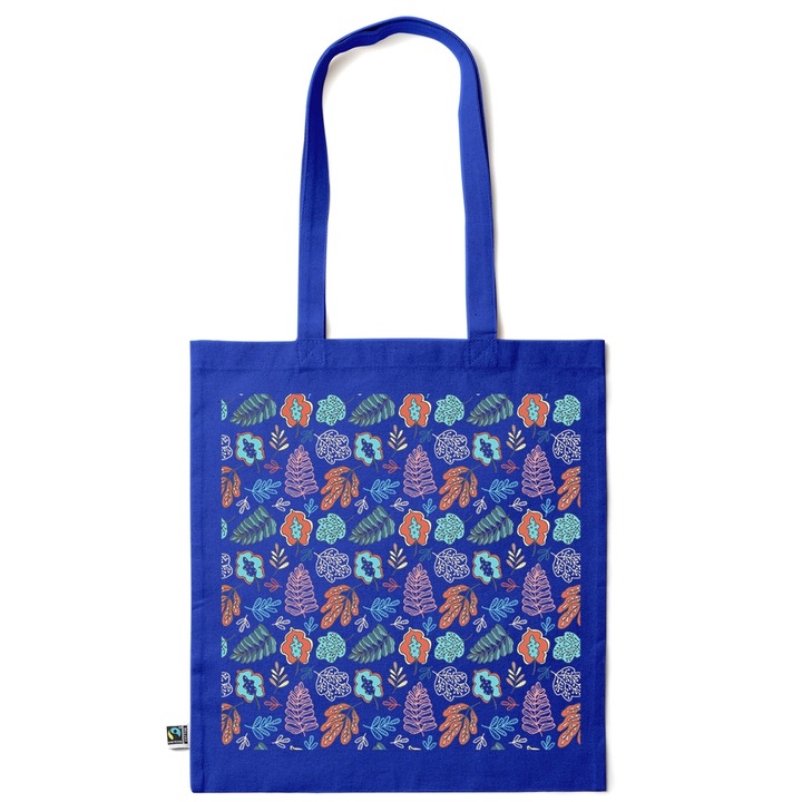Intelli® Sacosa памучна Еко-приятелска чанта за пазаруване с дълги дръжки, Есенен Орнамент, 38×42см, Тъмно синьо, AB-KI65