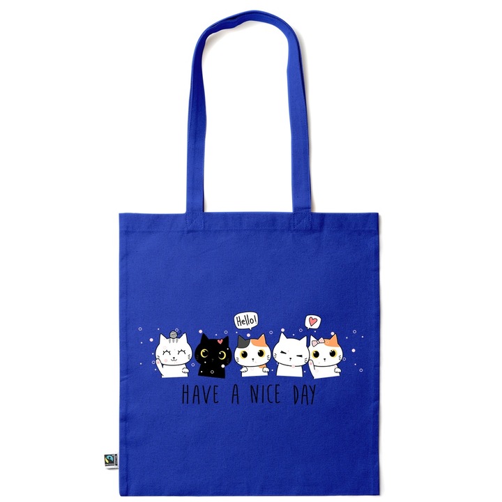 Go For It Shopper fazonú pamut táska mintával, Have A Nice Day, 38×42cm, Sötétkék, AB-KI76