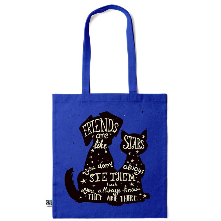 Go For It Shopper fazonú pamut táska mintával, Friends Are Like Stars, 38×42cm, Sötétkék, AB-KI72