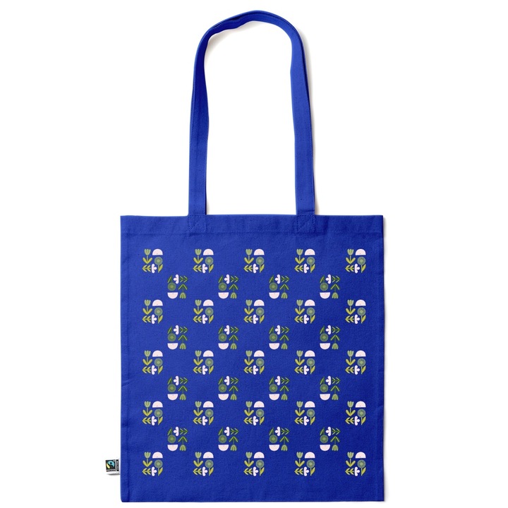 Go For It Shopper fazonú pamut táska mintával, Flowers Collection, Minimalist Colored Flower, 38x42cm, Sötétkék, AB-KI61