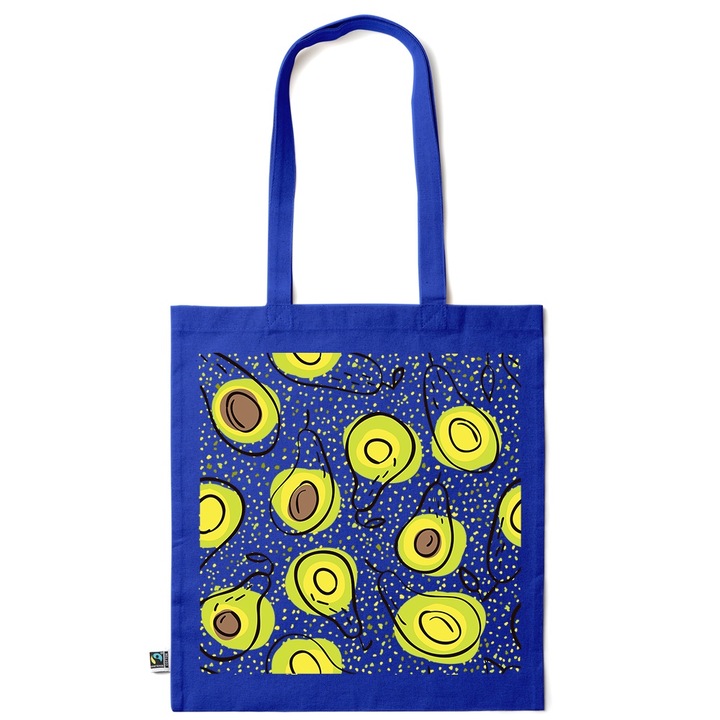 Intelli® Еко пазарска чанта от памук Sacosa с дълги дръжки, Авокадо, 38×42см, Тъмносиня, AB-KI85