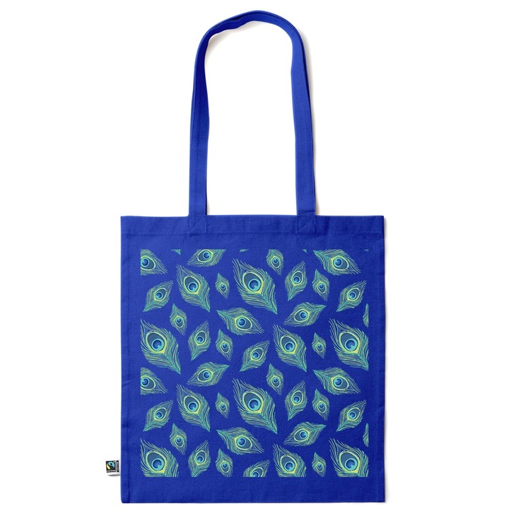 Go For It Shopper fazonú pamut táska mintával, Peacock Feather, 38×42cm, Sötétkék, AB-KI106