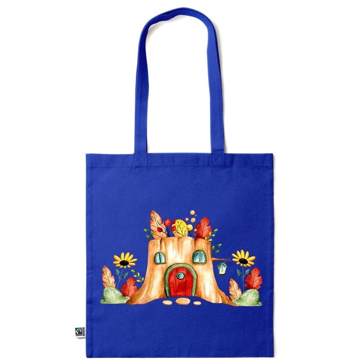 Go For It Shopper fazonú pamut táska mintával, Tree Stump House, 38×42cm, Sötétkék, AB-KI113