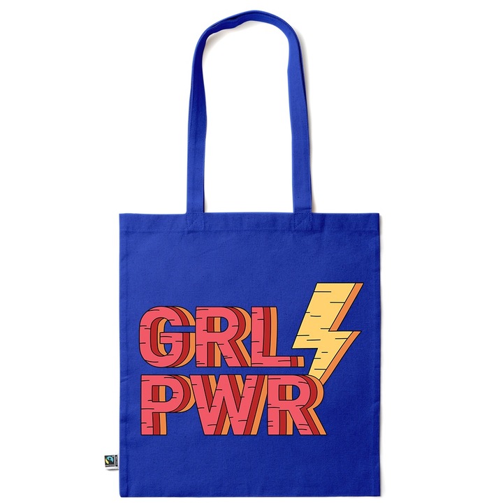 Go For It Shopper fazonú pamut táska mintával, Girl Power, 38×42cm, Sötétkék, AB-KI118