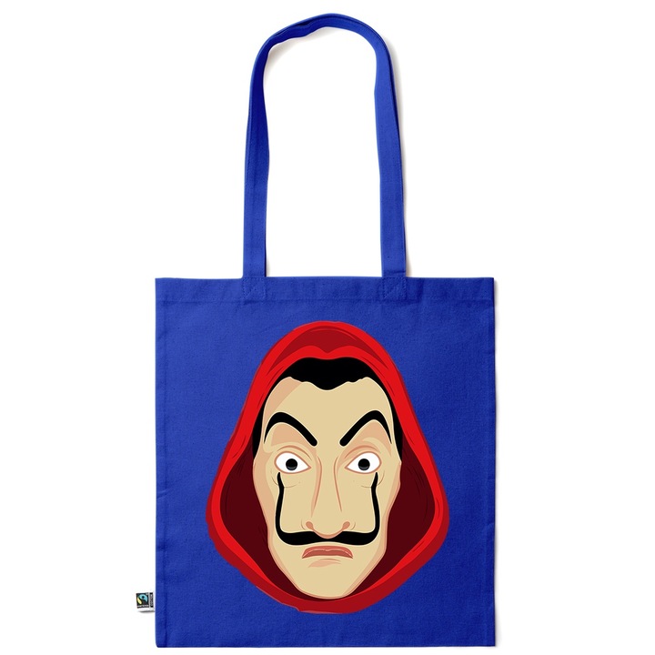 Intelli® Екологична памучна пазарска чанта Sacosa с дълги дръжки, La Casa de Papel, 38×42 см, Тъмносиня, AB-KI172