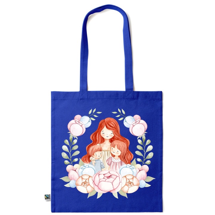 Intelli® Екологична памучна пазарска чанта Sacosa с дълги дръжки, Motherhood, 38×42см, Тъмносин, AB-KI165