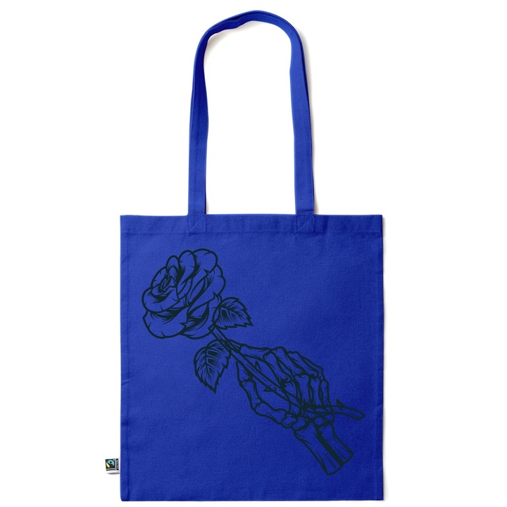 Intelli® Екологична памучна пазарска чанта Sacosa с дълги дръжки, Skeleton Rose, 38×42cm, Тъмносин, AB-KI161