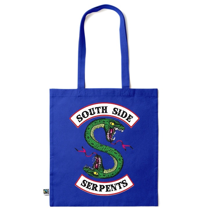 Intelli® Екологична памучна пазарска чанта Sacosa с дълги дръжки, Southside Serpents, 38×42cm, Тъмносин, AB-KI171
