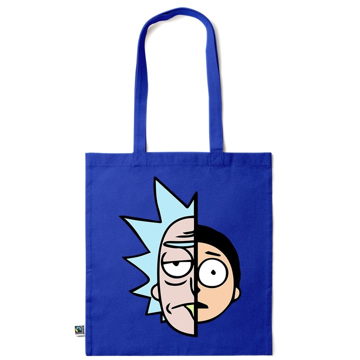 Intelli® Еко памучна пазарска чанта с дълги дръжки, Рик и Морти, 38×42см, Тъмносин, AB-KI178