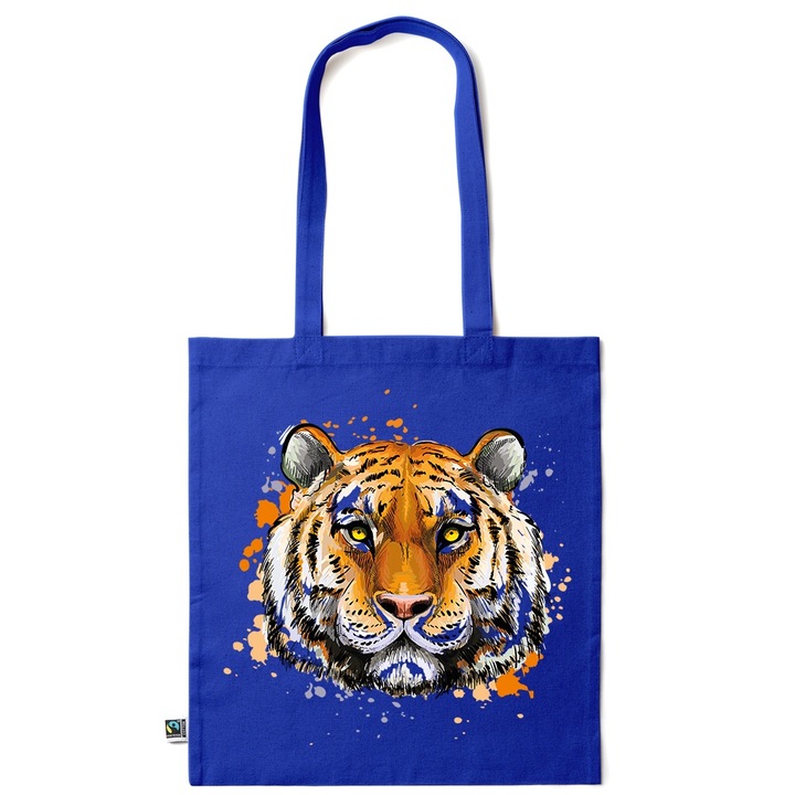 Intelli® Екологична памучна пазарска чанта Sacosa с дълги дръжки, Tiger, 38×42cm, Тъмносин, AB-KI201