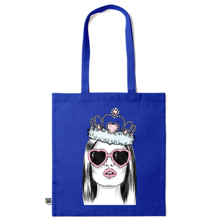 Intelli® Екологична памучна пазарска чанта Sacosa с дълги дръжки, Принцеса, 38×42см, Тъмносин, AB-KI204