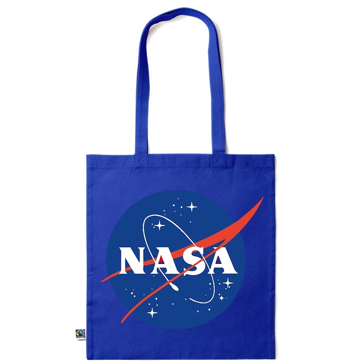 Intelli® Еко чанта за пазаруване от памук Sacosa с дълги дръжки, НАСА, 38×42см, Тъмносин, AB-KI191