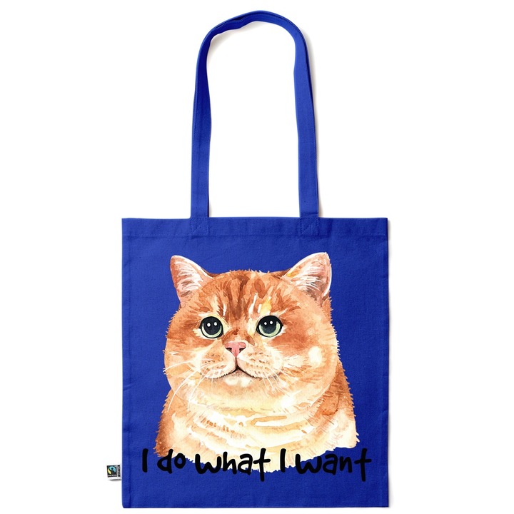 Go For It Shopper fazonú pamut táska mintával, I Do What I Want, 38×42cm, Sötétkék, AB-KI200