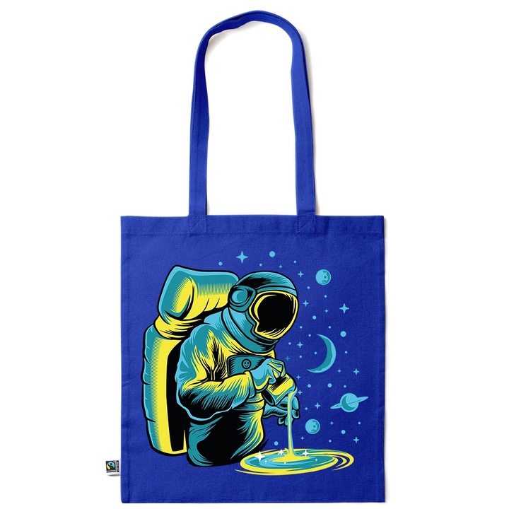 Intelli® Екологична памучна пазарска чанта Sacosa с дълги дръжки, Астронавт - Готвене, 38×42см, Тъмносин, AB-KI209