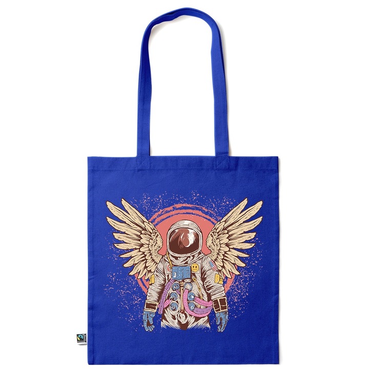 Intelli® Еко-приятелска памучна чанта за пазаруване Sacosa с дълги дръжки, Космонавт, 38×42см, Тъмносин, AB-KI213