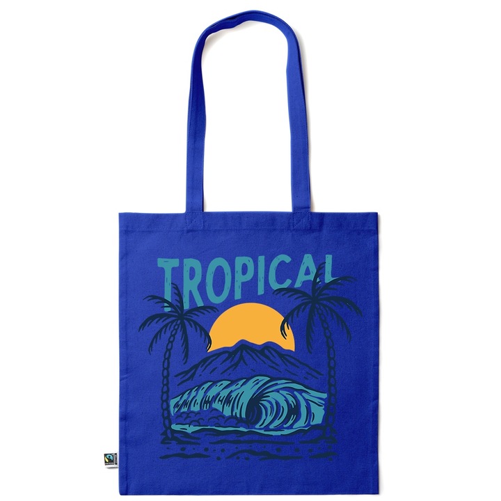 Intelli® Еко-приятелска памучна чанта Intelli® Sacosa за пазаруване с дълги дръжки, Тропическа, 38×42см, Тъмносиня, AB-KI216