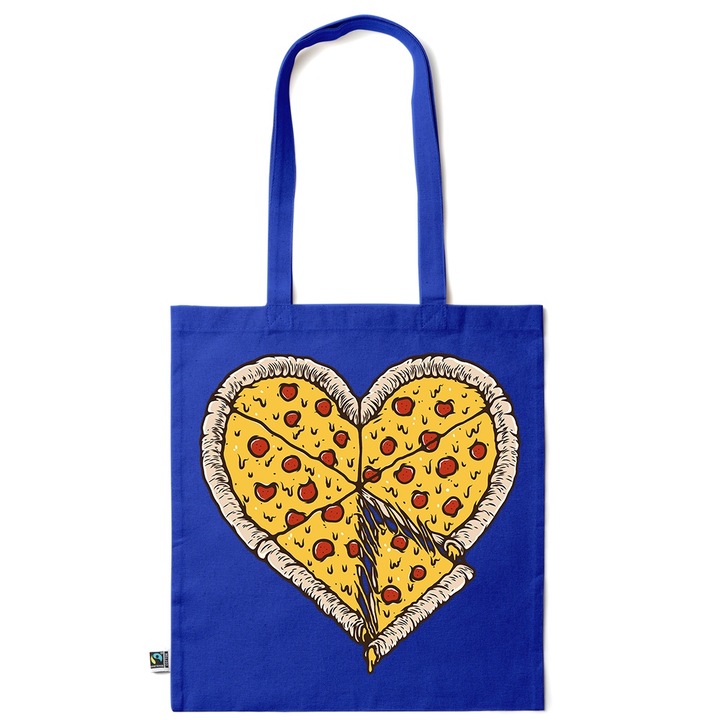 Intelli® Екологична памучна пазарска чанта Sacosa с дълги дръжки, Pizza Love, 38×42см, Тъмносин, AB-KI224
