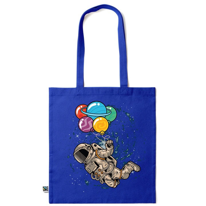 Intelli® Sacosa памучна екологична чанта за пазаруване с дълги дръжки, Астронавт, 38 - 65488, Тъмносин, 38 x 42 cm