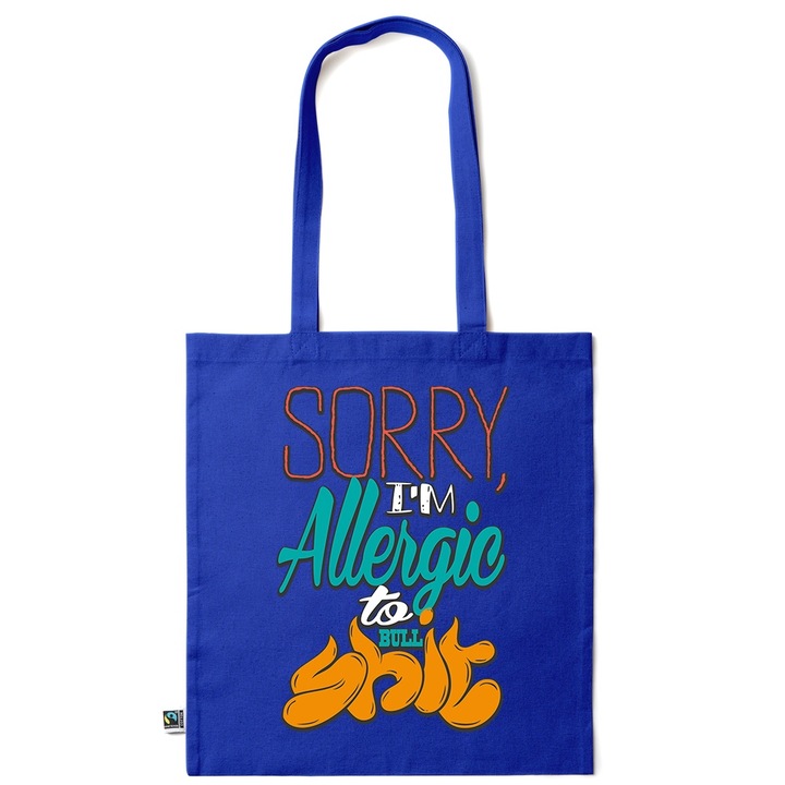 Intelli® Környezetbarát pamut bevásárlótáska hosszú füllel, Allergic to Bullshit, 38×42cm, Sötétkék, AB-KI235