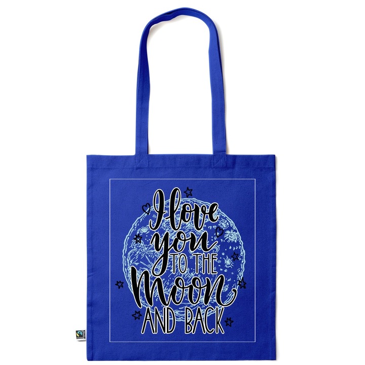 Intelli® Еко-приятелска памучна чанта за пазаруване Sacosa с дълги дръжки, I Love You, 38×42см, Тъмносиня, AB-KI241