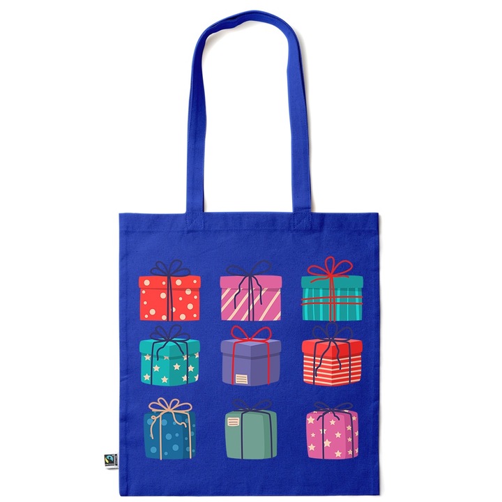 Intelli® Екологична памучна пазарска чанта Sacosa с дълги дръжки, коледни подаръци, 38×42 см, тъмносиня, AB-KI262