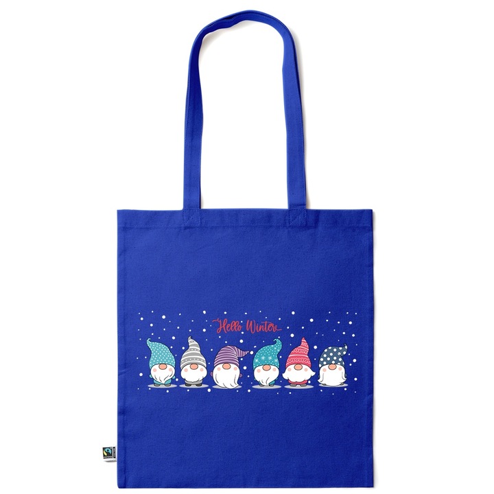 Intelli® Екологична памучна пазарска чанта Sacosa с дълги дръжки, Коледно джудже, 38×42см, Тъмносин, AB-KI264