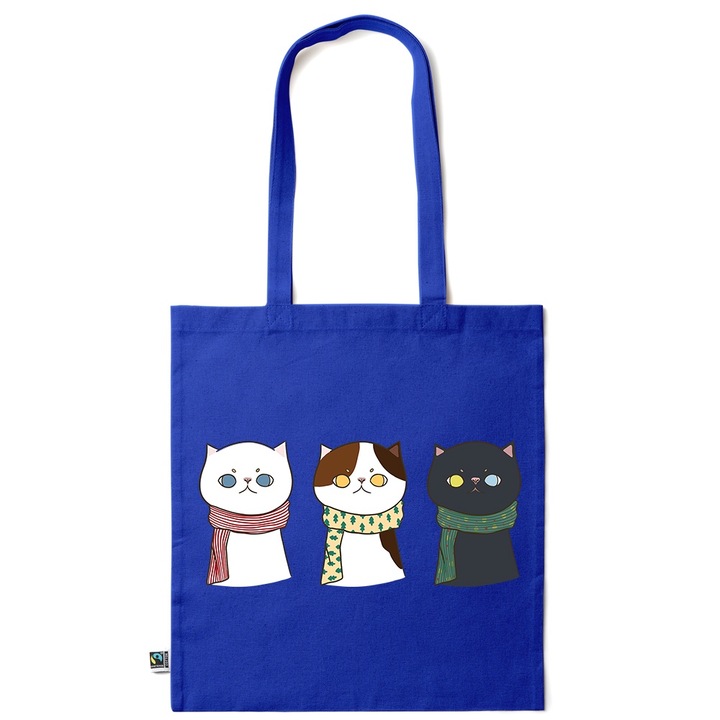 Intelli® Екологична памучна пазарска чанта Sacosa с дълги дръжки, Котенца, 38×42см, Тъмносин, AB-KI258