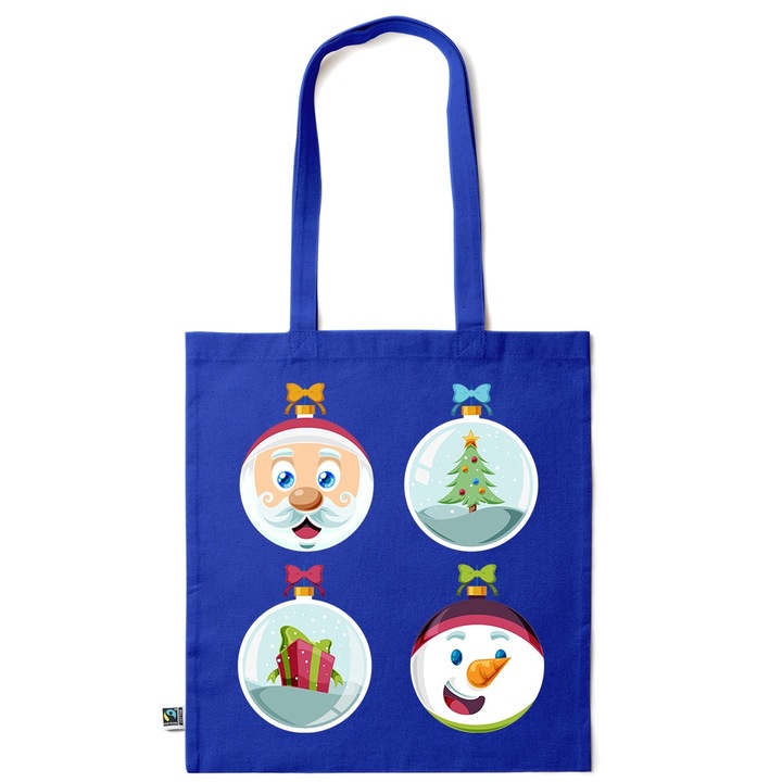 Intelli® Sacosa памучна Eco-friendly пазарска чанта с дълги дръжки, Коледни орнаменти, 38×42см, Тъмносин, AB-KI280