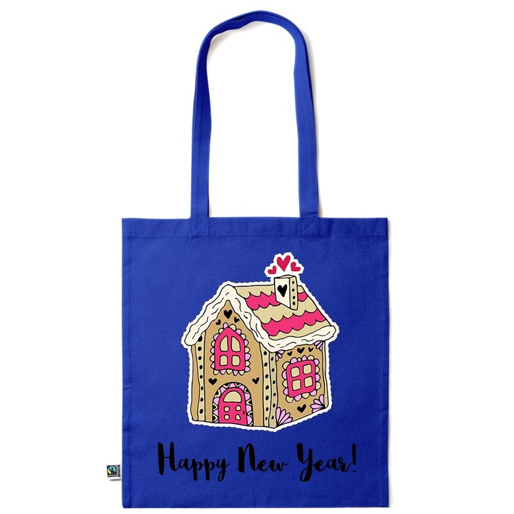 Intelli® Екологична памучна пазарска чанта Sacosa с дълги дръжки, Winter Feeling, 38, Тъмносин, 38 x 42 cm