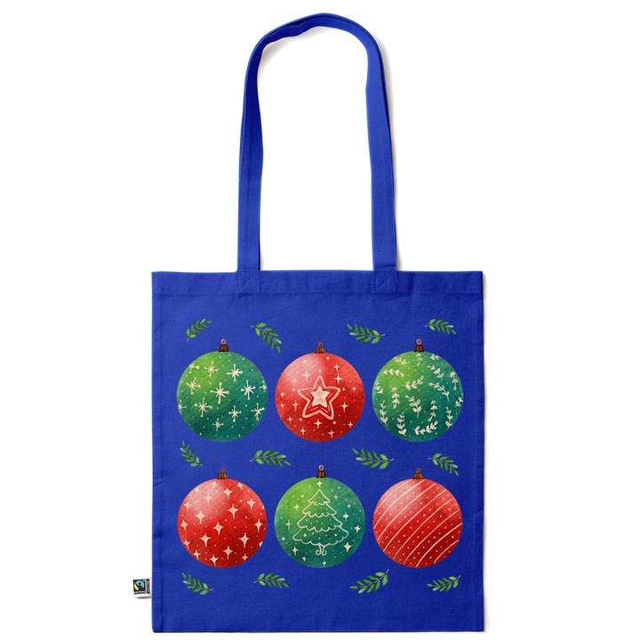Intelli® Sacosa памучна еко-чанта за пазаруване с дълги дръжки, Коледни орнаменти, 38×42см, Тъмносин, AB-KI281