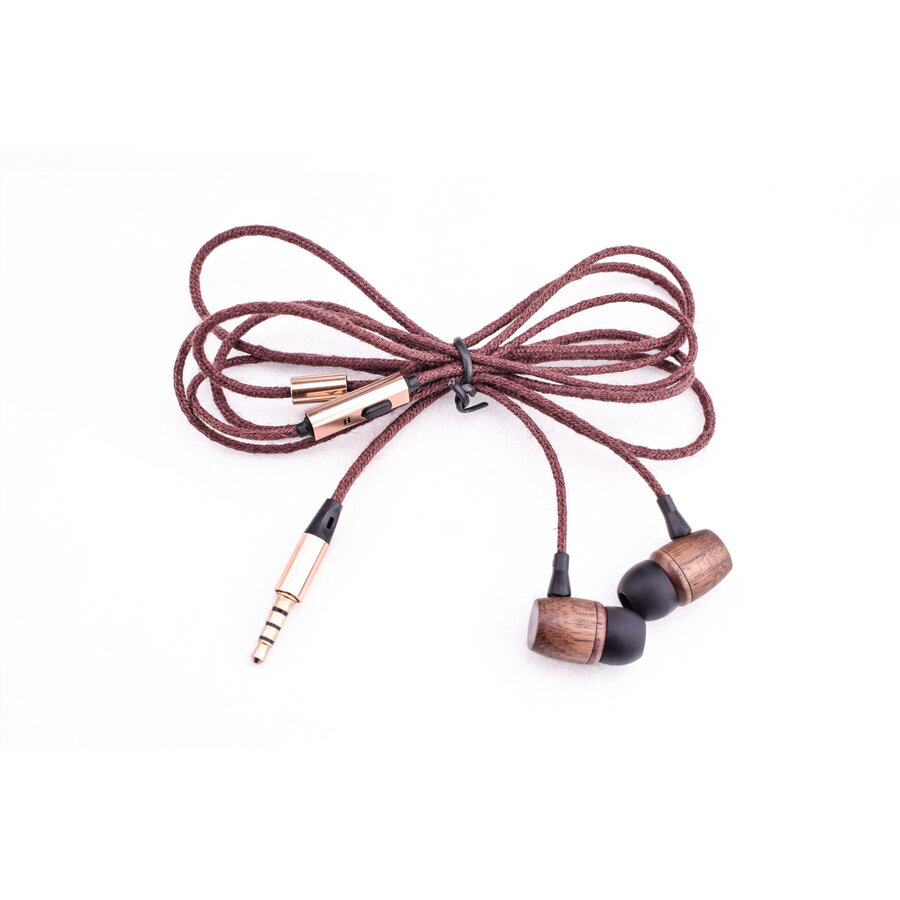 Casti In-Ear Akai BTE-W200F, Jack 3.5 mm, Microfon, Bambus