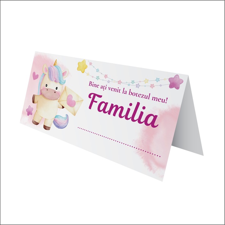 Plic de bani pentru botez model unicorn roz