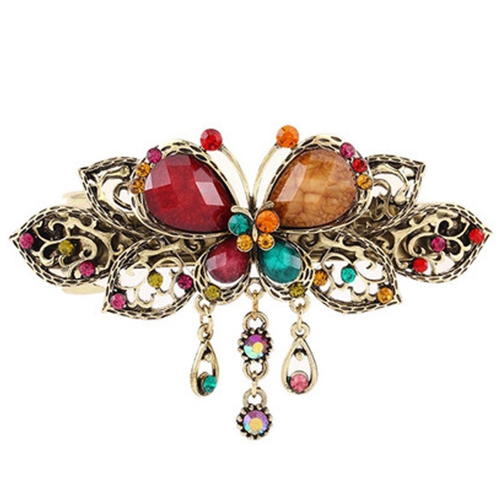 Vintage klasszikus hajcsat, pillangó rojtokkal díszített ötvözet hajcsat, spirálrugós csat, nagykereskedelmi hajkiegészítők