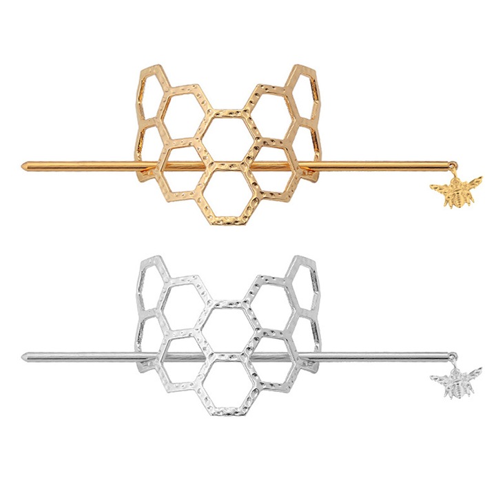Fém hajcsat, hajvilla hajcsat, üreges méh geometriájú hajcsat, kontytartó, hajékszer kiegészítők nőknek és lányoknak