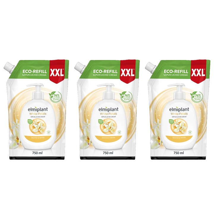 3x Reserva Elmiplant folyékony szappan 750 ml jázmin és vanília, vitamin komplex, könnyen alkalmazható, megelőzi az irritációt, bőrgyógyászatilag tesztelt, parabénmentes, finom illatú, kellemes textúra, puhítja és táplálja a száraz bőrt