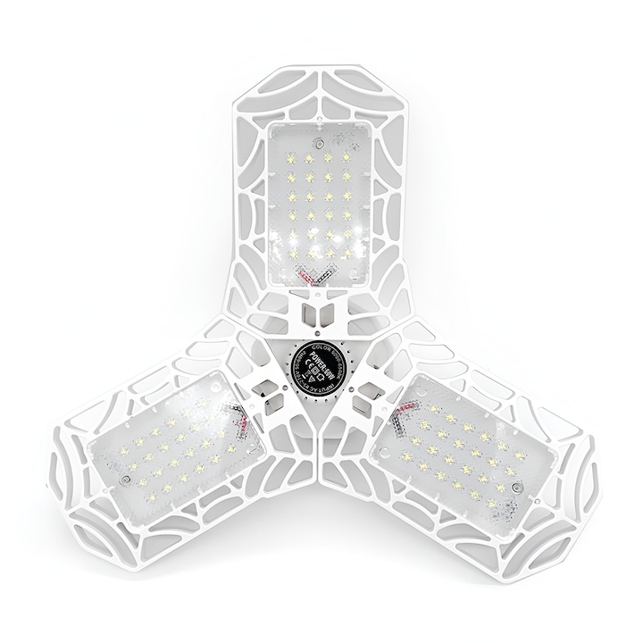 LED лампа с 3 рамена Mobile Teno, 3 сгъваеми крила, 36 светодиода, светлинен поток 3000LM, студена бяла светлина 6000-6500K, крушка за вътрешно осветление за гараж/склад/работилница, бяла