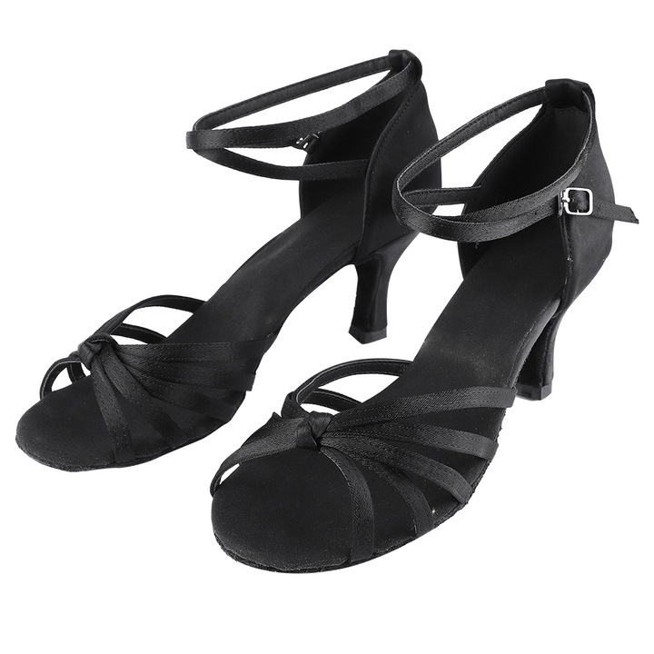 Pantofi de dans latino, QttvbTna, Piele naturala, Negru, 37 EU